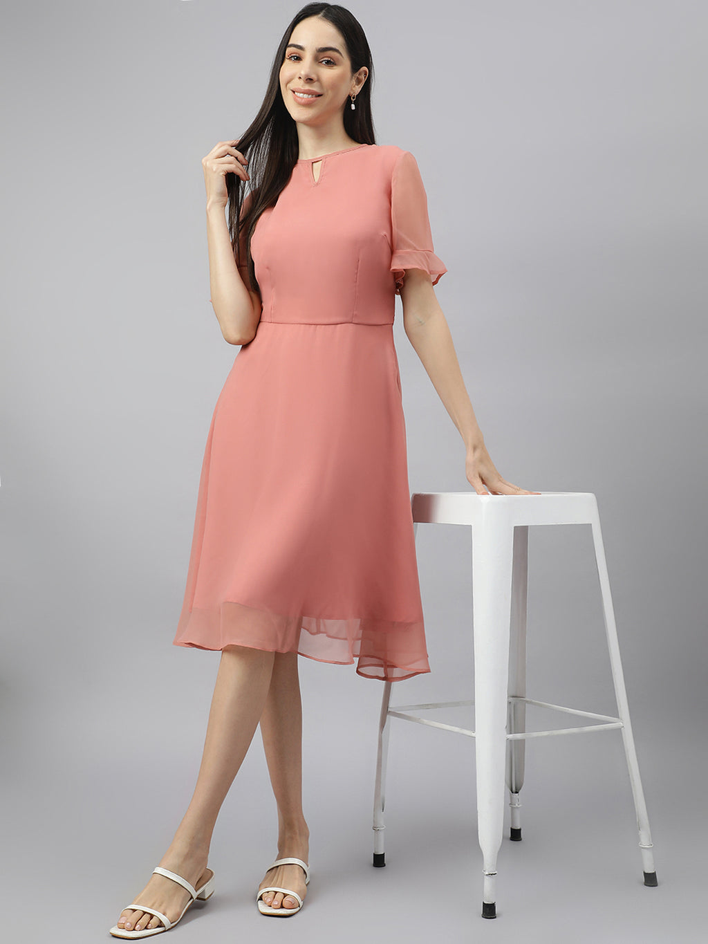 Pink Georgette  solid Dress