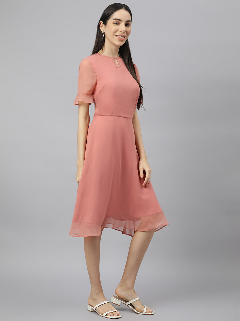 Pink Georgette  solid Dress
