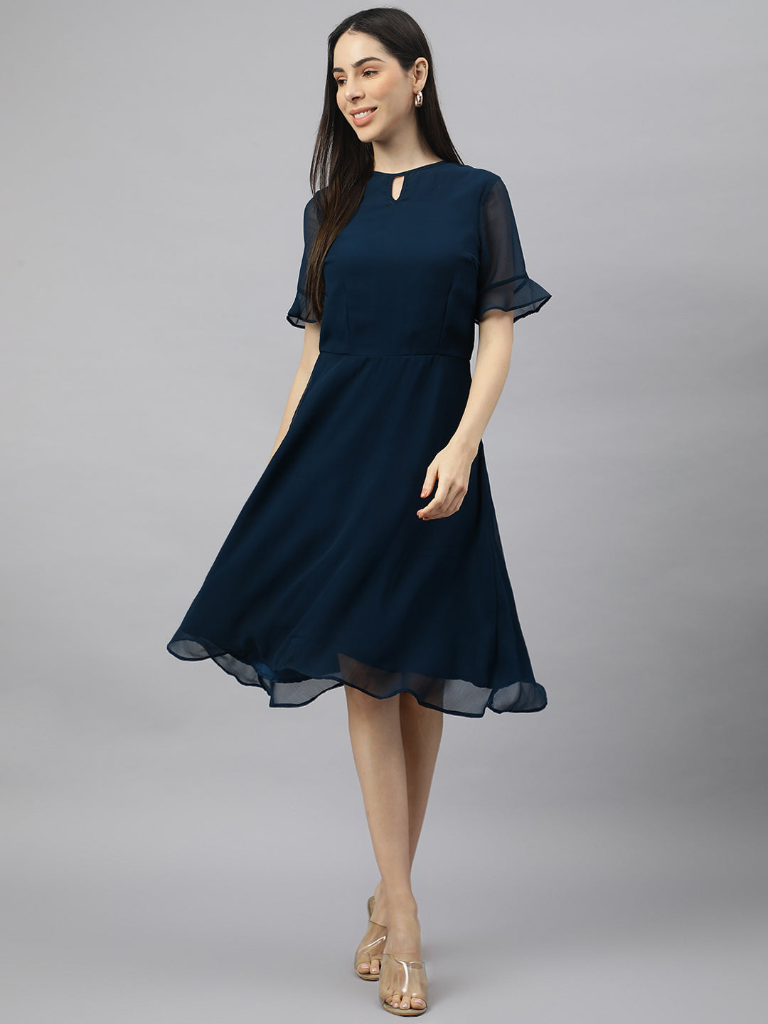Blue Georgette solid Dress