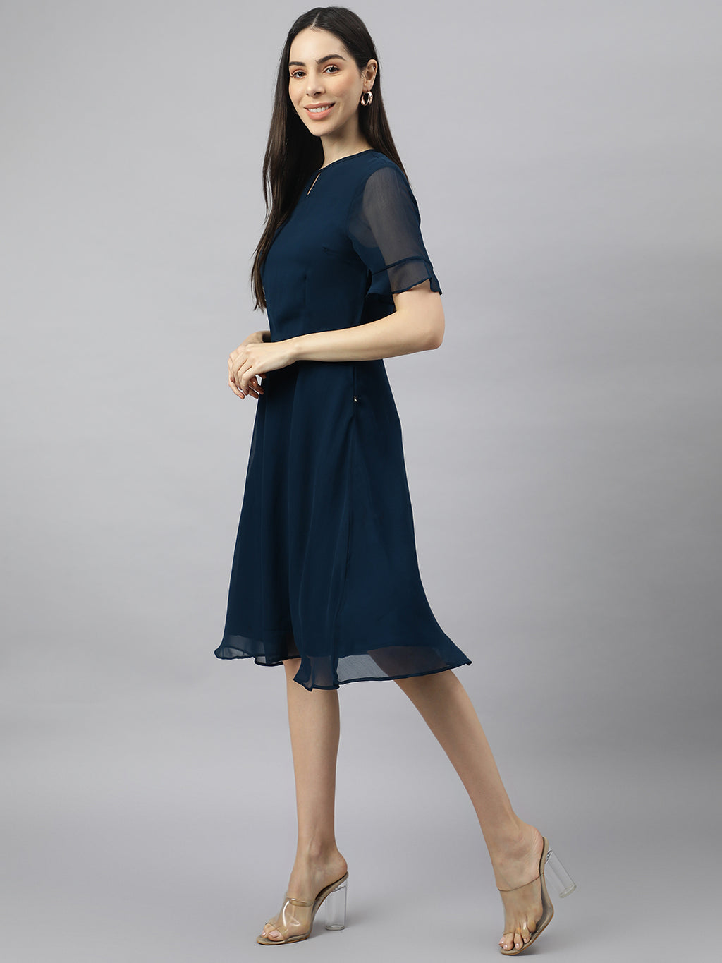 Blue Georgette solid Dress