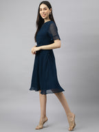 Blue Georgette solid Dress