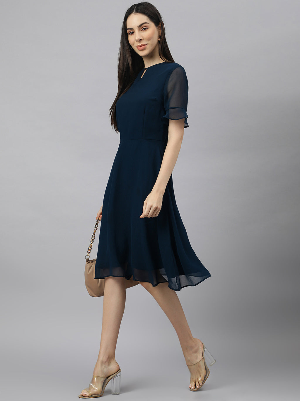 Blue Georgette solid Dress