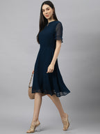 Blue Georgette solid Dress
