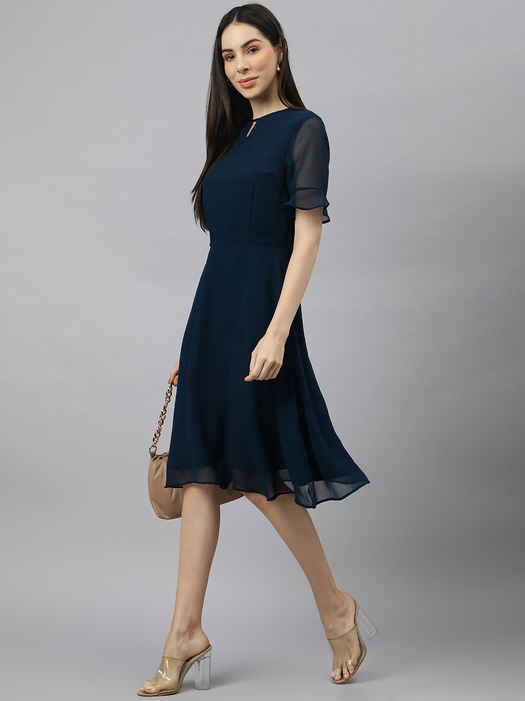 Blue Georgette solid Dress