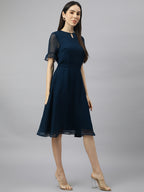 Blue Georgette solid Dress