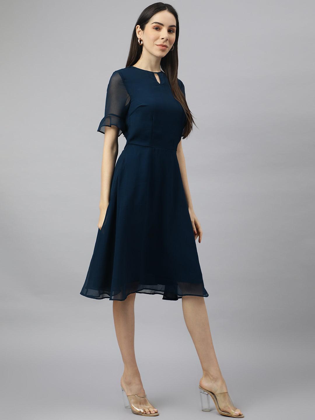 Blue Georgette solid Dress