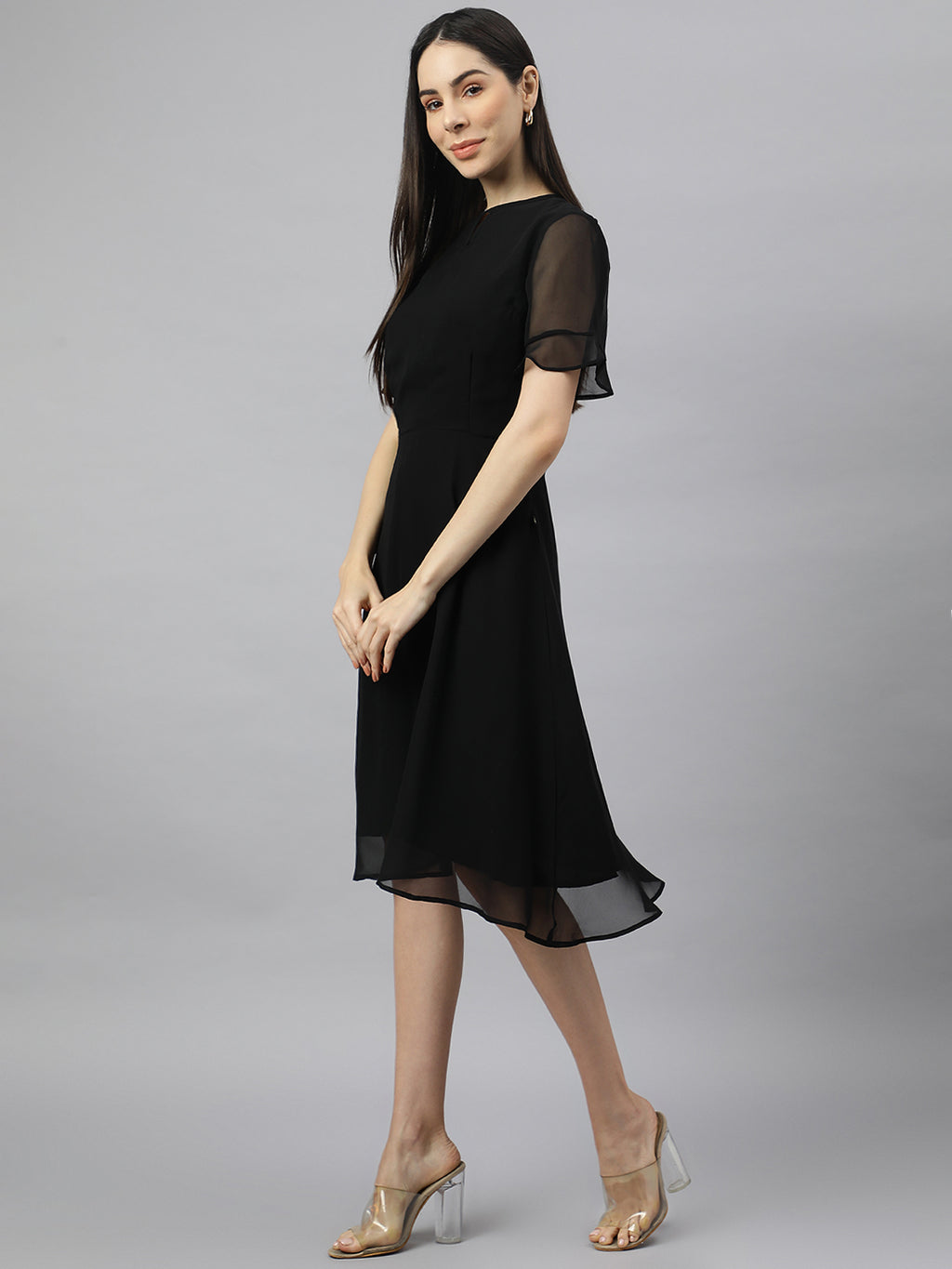 Black Georgette Floral solid Dress