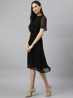 Black Georgette Floral solid Dress