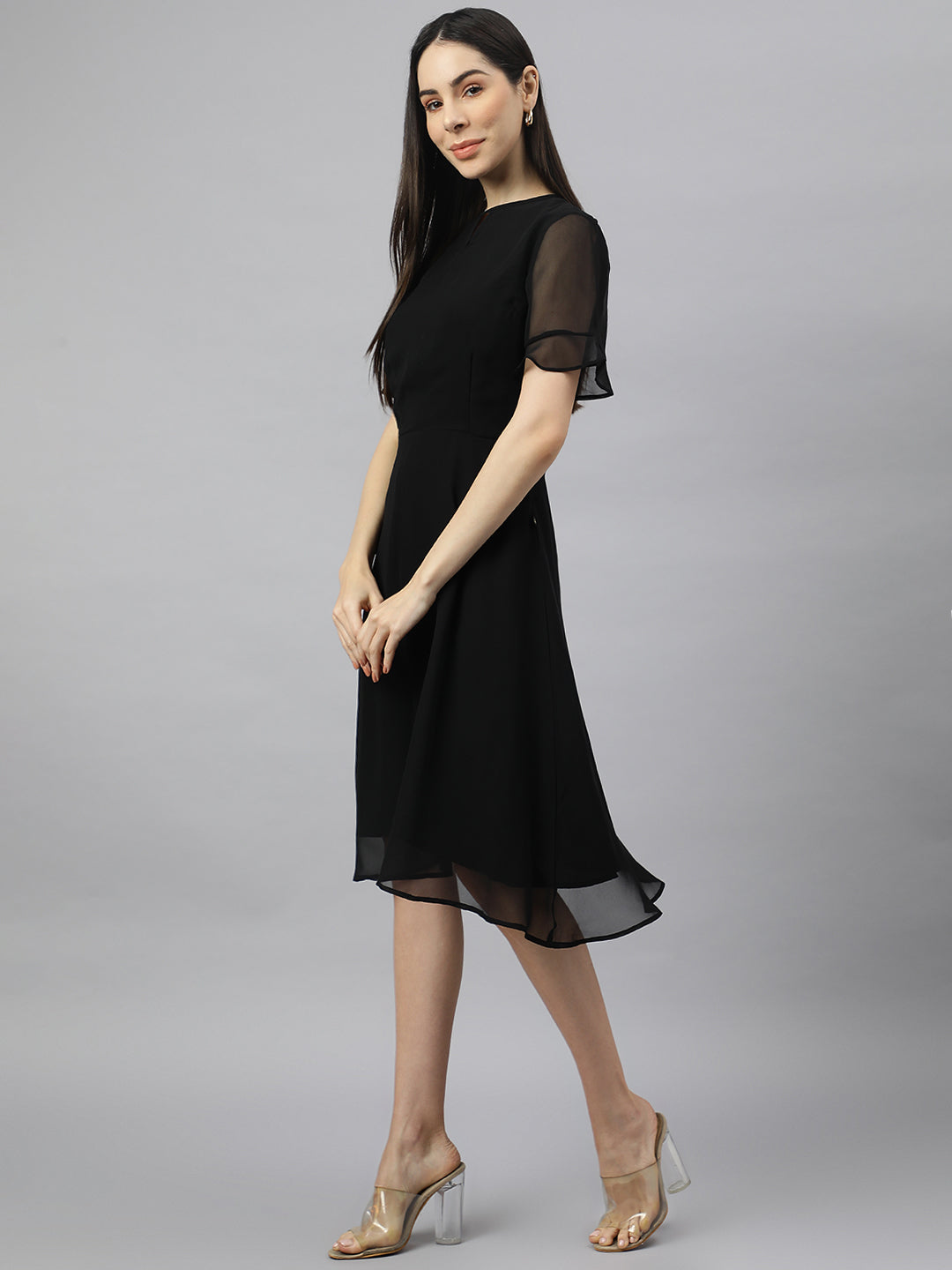 Black Georgette Floral solid Dress