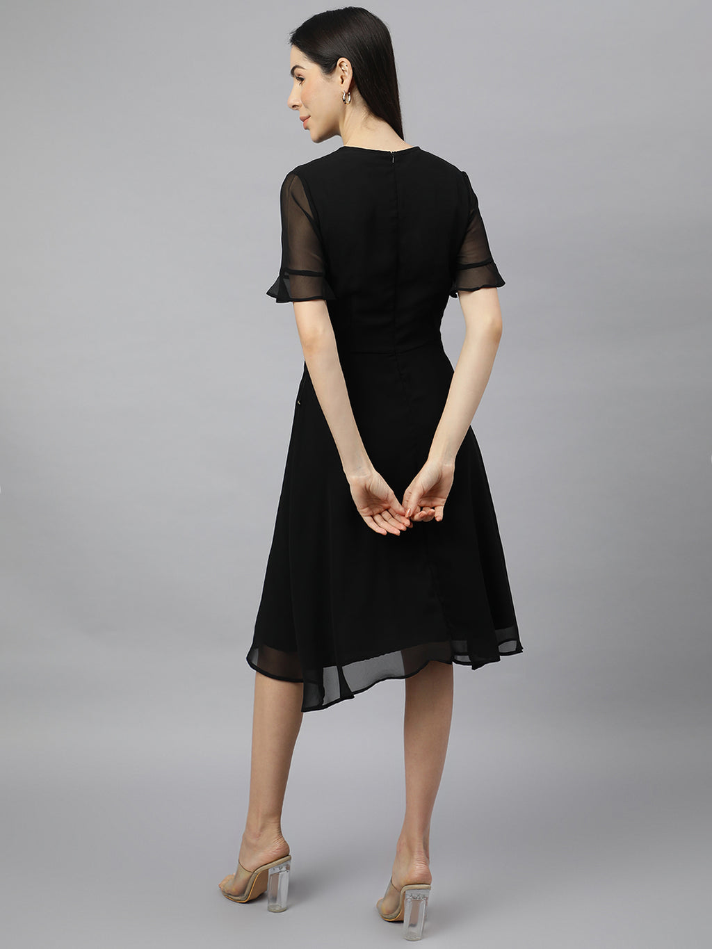 Black Georgette Floral solid Dress