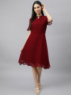 Red solid Midi Dress