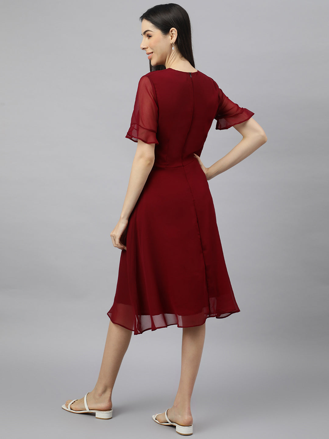 Red solid Midi Dress