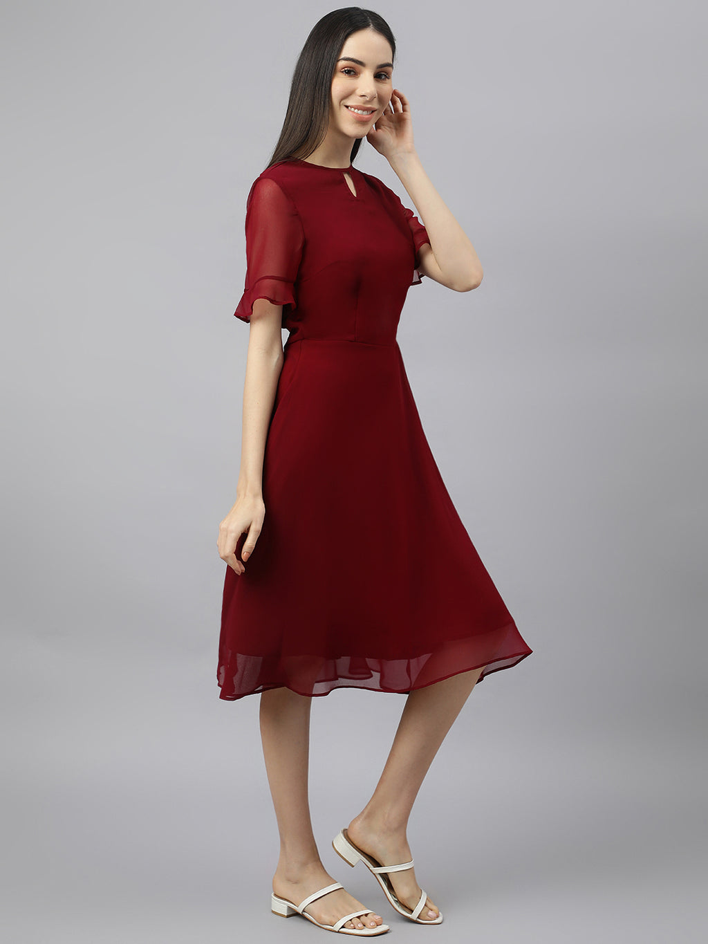 Red solid Midi Dress