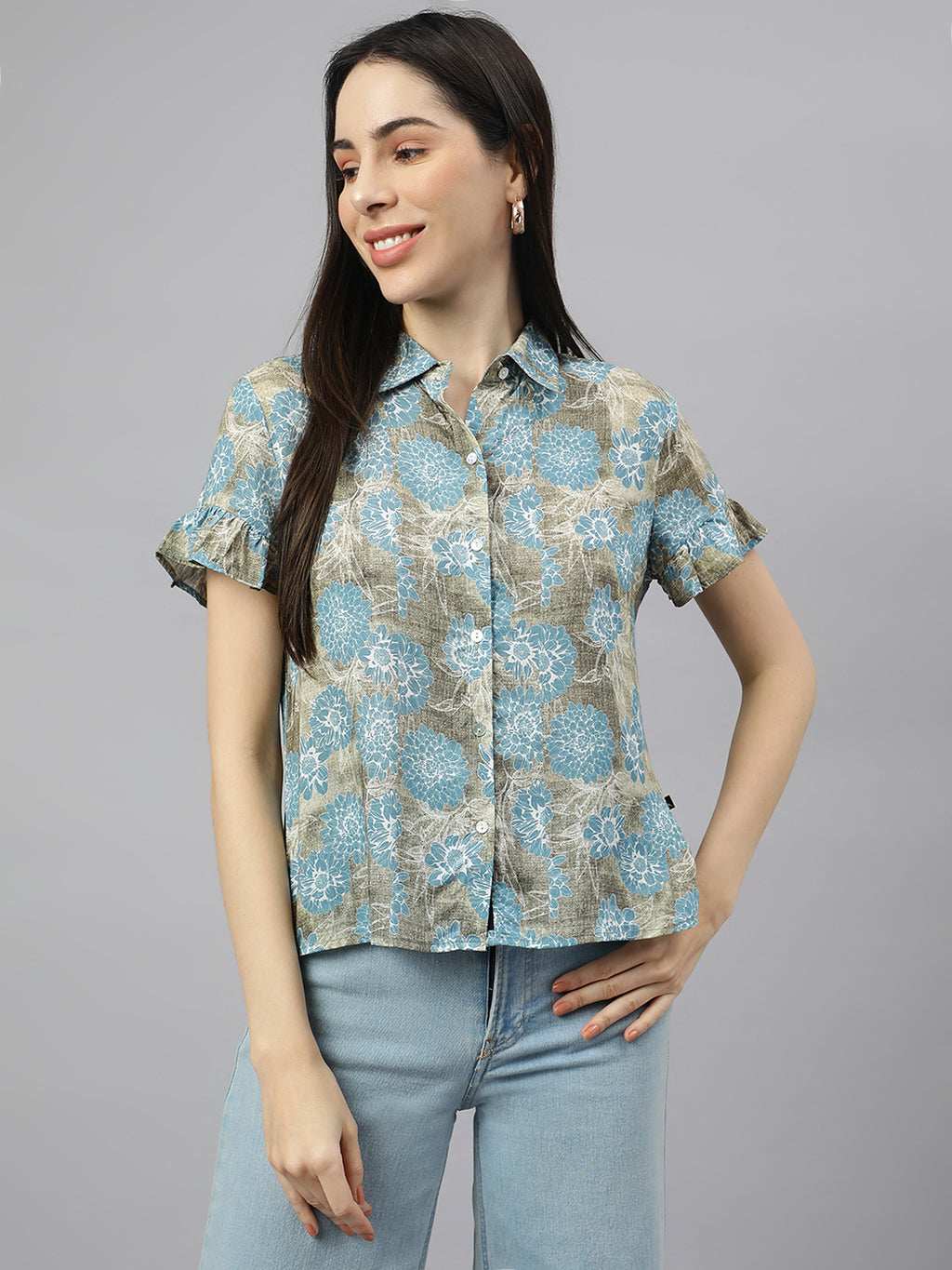 Valbone Women’s Blue Modal Silk Printed Shirt