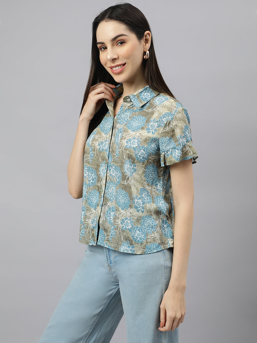 Valbone Women’s Blue Modal Silk Printed Shirt