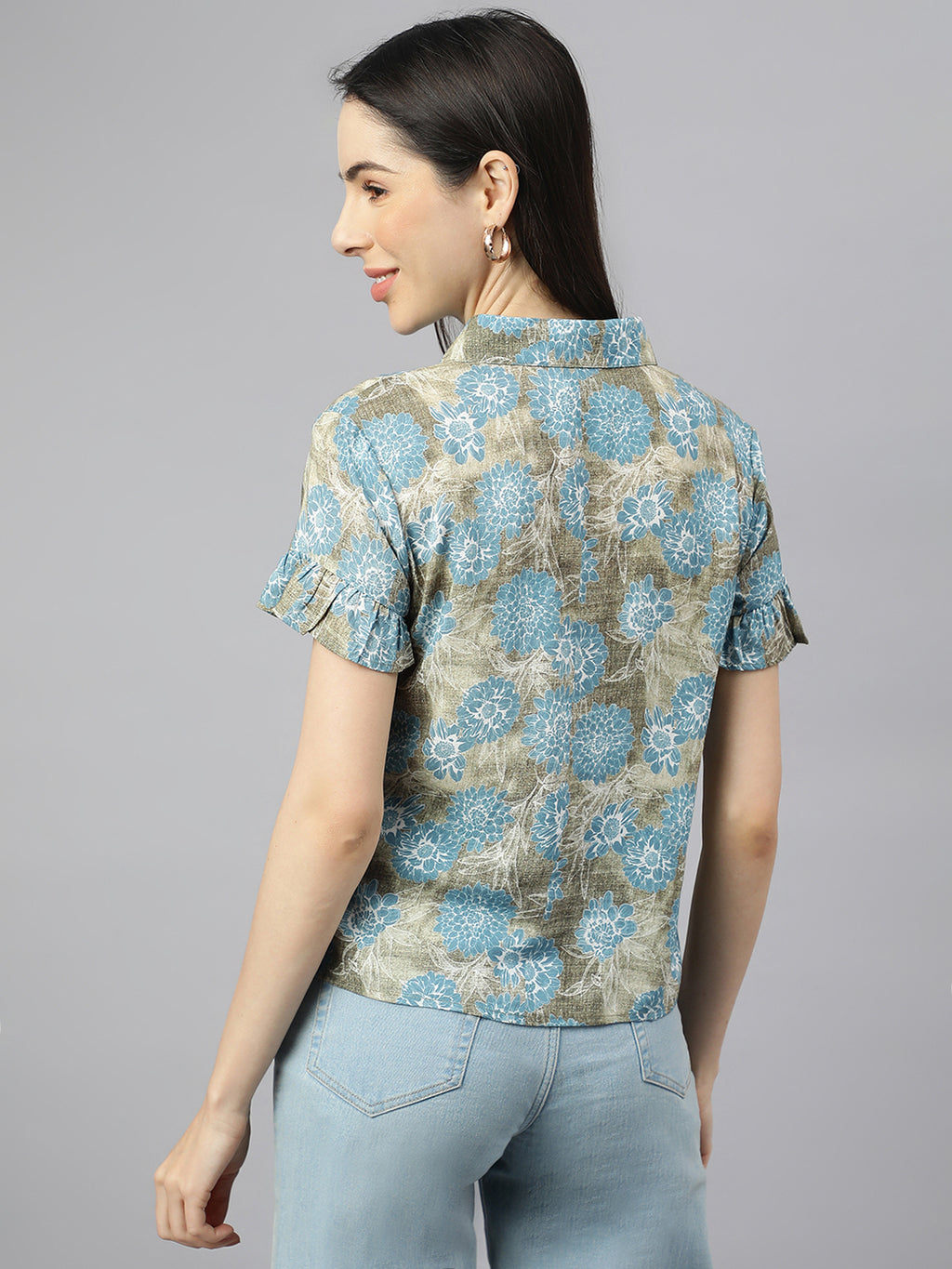 Valbone Women’s Blue Modal Silk Printed Shirt