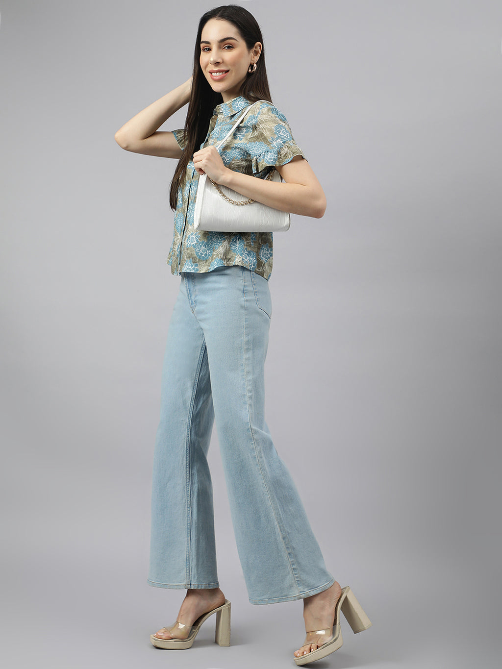 Valbone Women’s Blue Modal Silk Printed Shirt