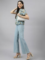 Valbone Women’s Blue Modal Silk Printed Shirt