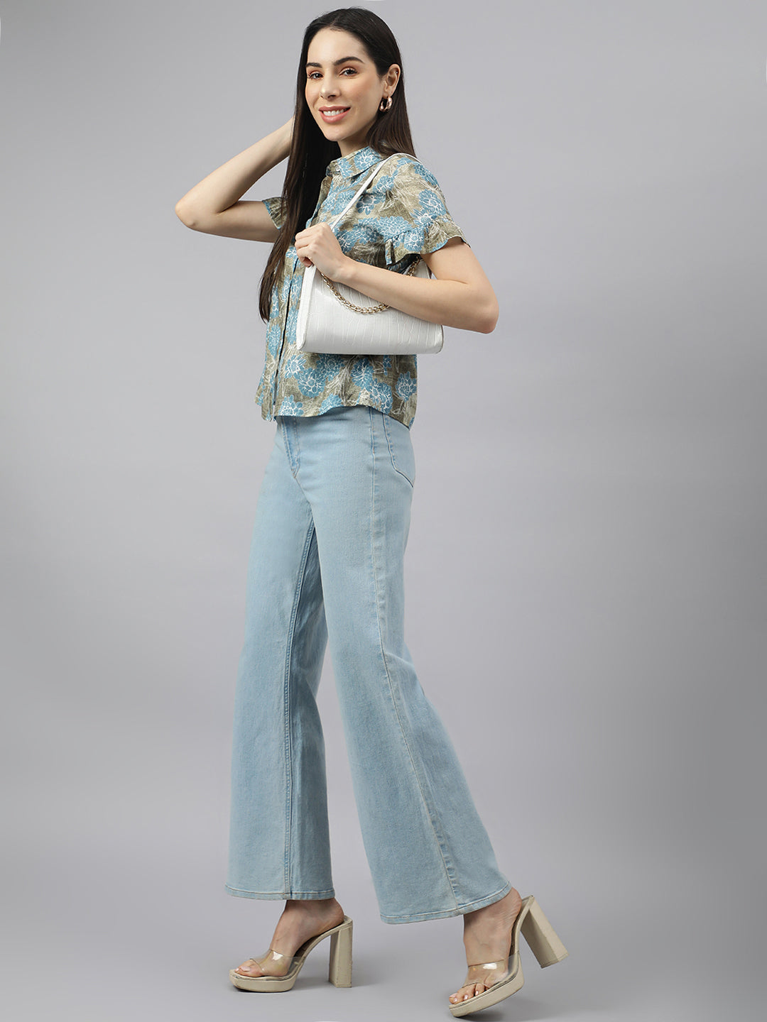 Valbone Women’s Blue Modal Silk Printed Shirt