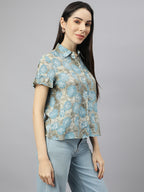 Valbone Women’s Blue Modal Silk Printed Shirt
