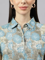 Valbone Women’s Blue Modal Silk Printed Shirt