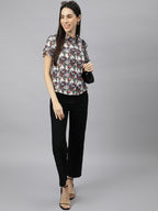 Valbone Women’s White & Orange Modal Silk Butterfly Printed Shirt Half Sleeves