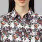 Valbone Women’s White & Orange Modal Silk Butterfly Printed Shirt Half Sleeves