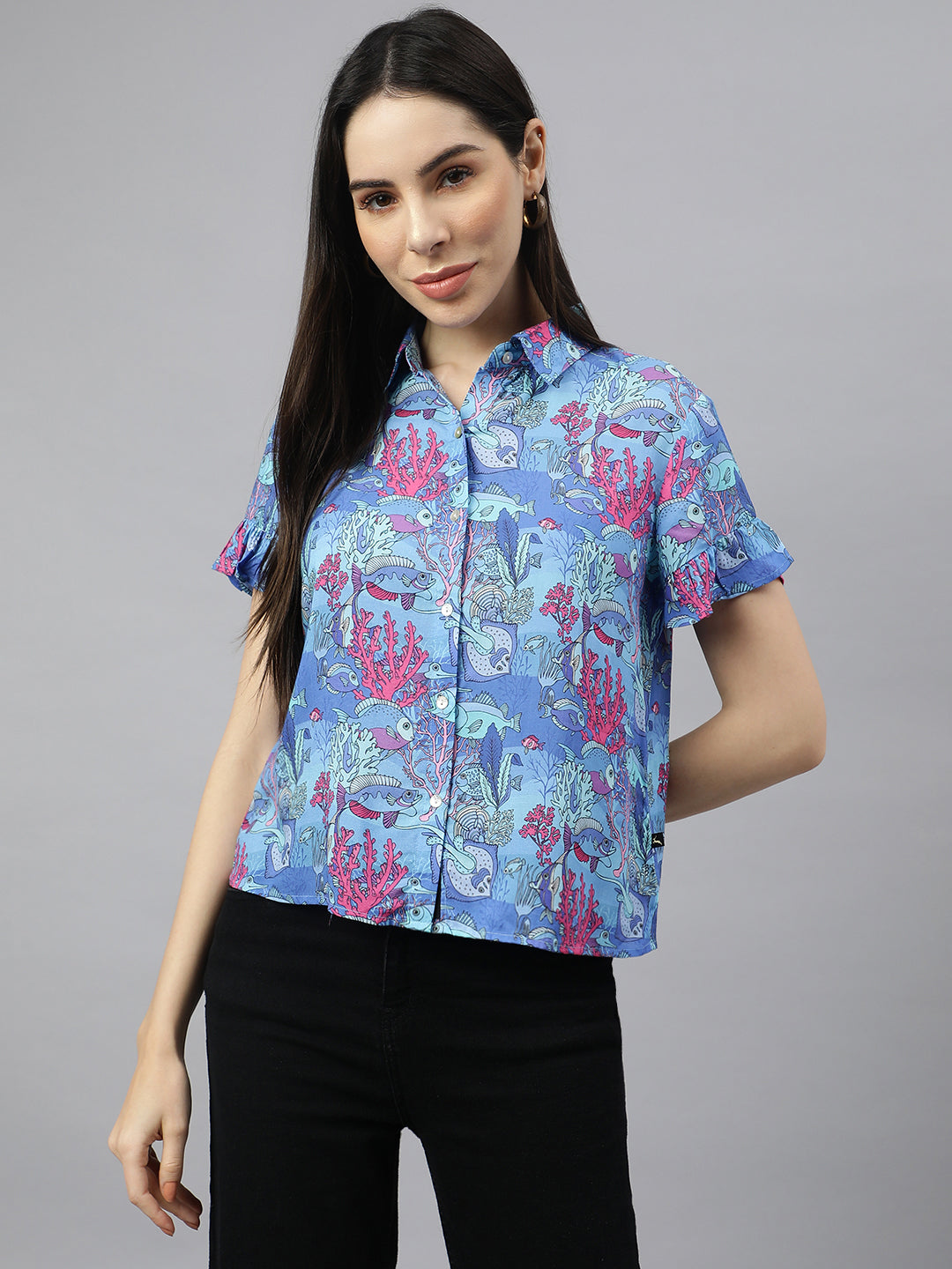 Valbone Women’s Blue Modal Silk Printed Shirt Success