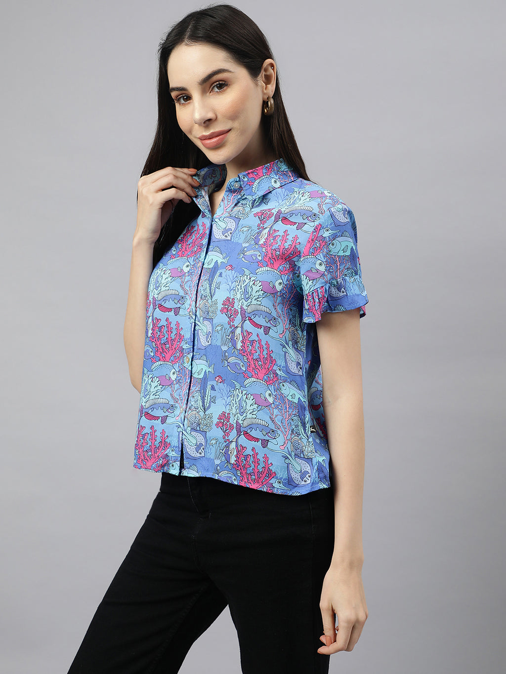 Valbone Women’s Blue Modal Silk Printed Shirt Success