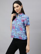 Valbone Women’s Blue Modal Silk Printed Shirt Success