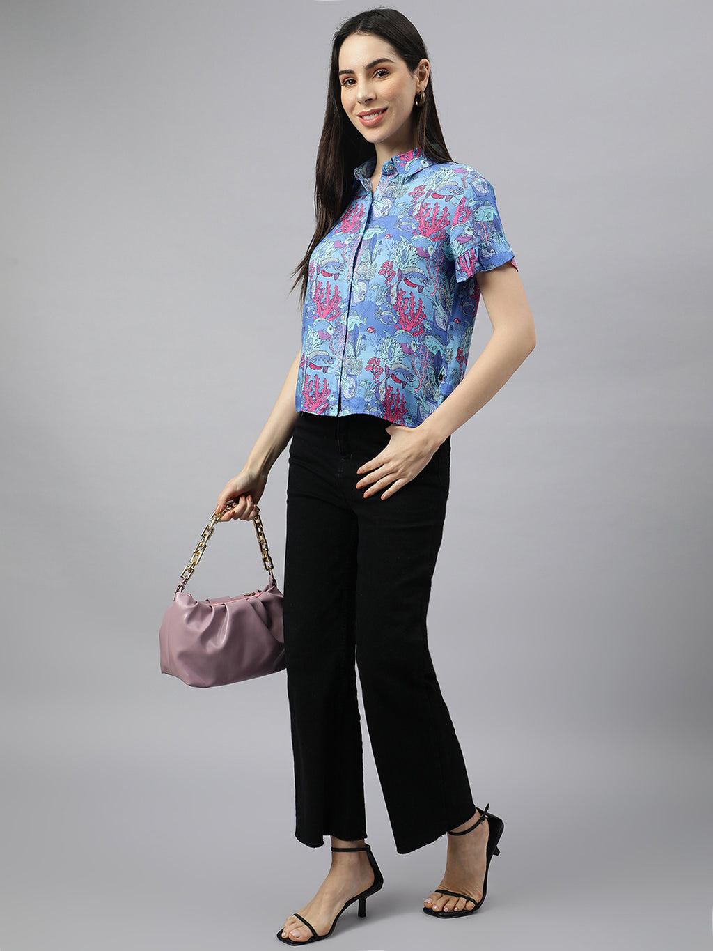 Valbone Women’s Blue Modal Silk Printed Shirt Success