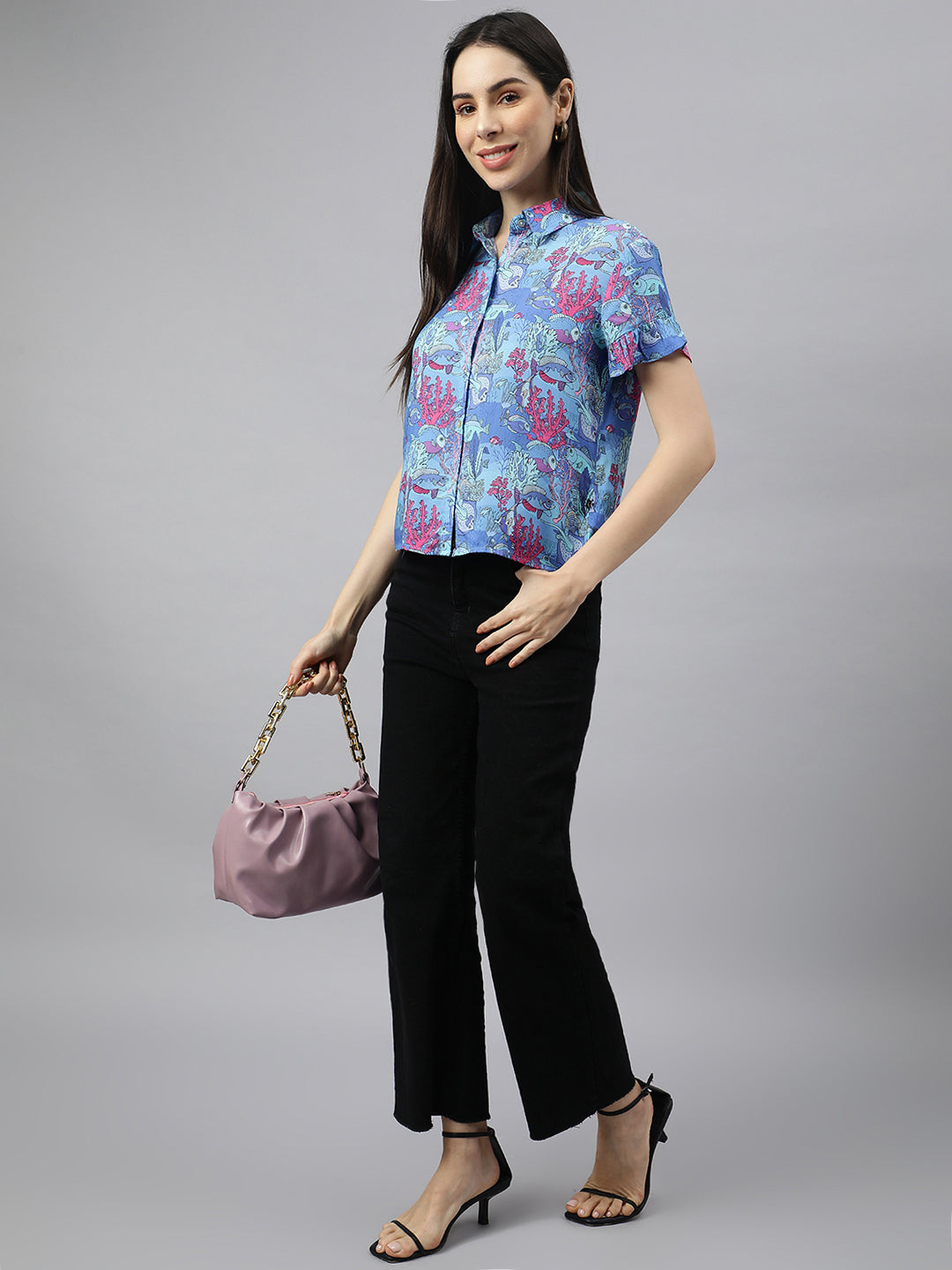 Valbone Women’s Blue Modal Silk Printed Shirt Success