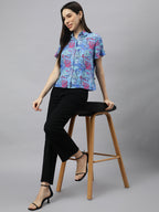 Valbone Women’s Blue Modal Silk Printed Shirt Success