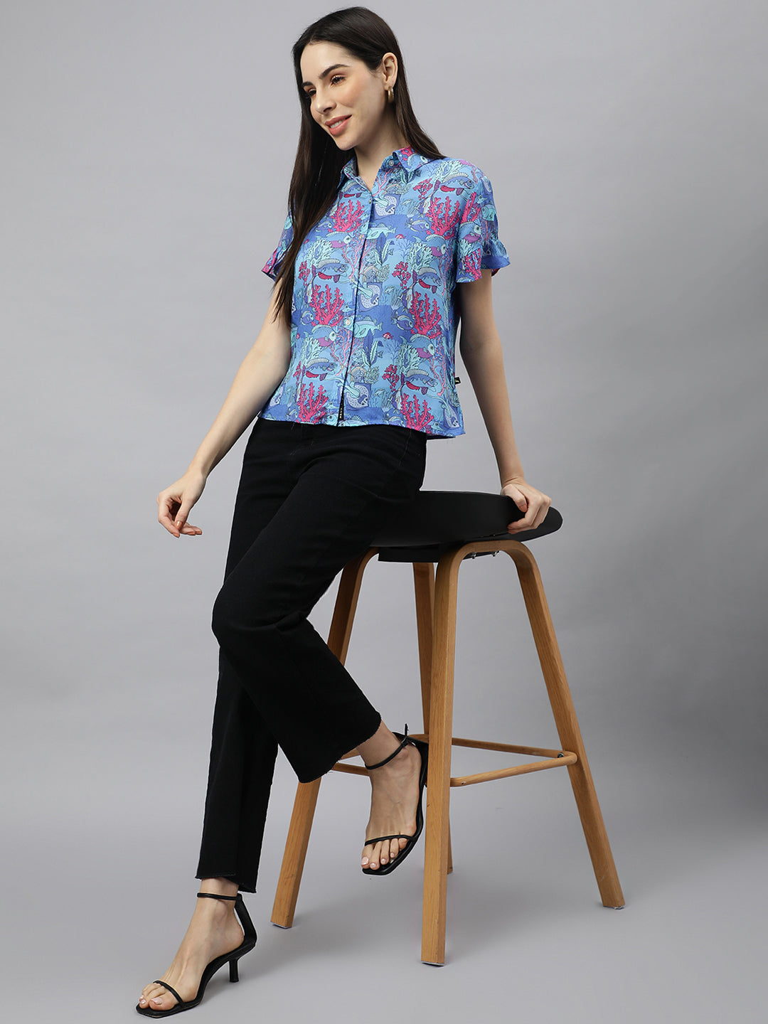 Valbone Women’s Blue Modal Silk Printed Shirt Success