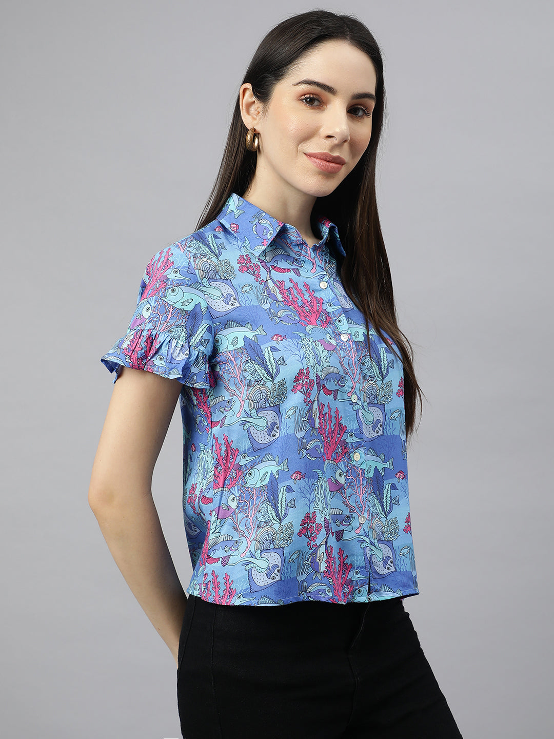 Valbone Women’s Blue Modal Silk Printed Shirt Success