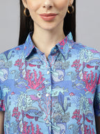 Valbone Women’s Blue Modal Silk Printed Shirt Success