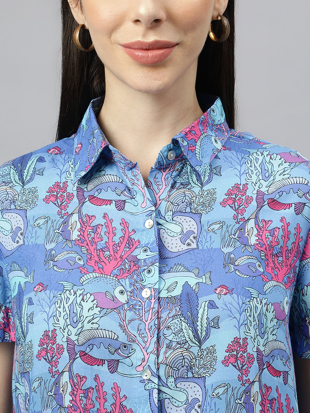 Valbone Women’s Blue Modal Silk Printed Shirt Success