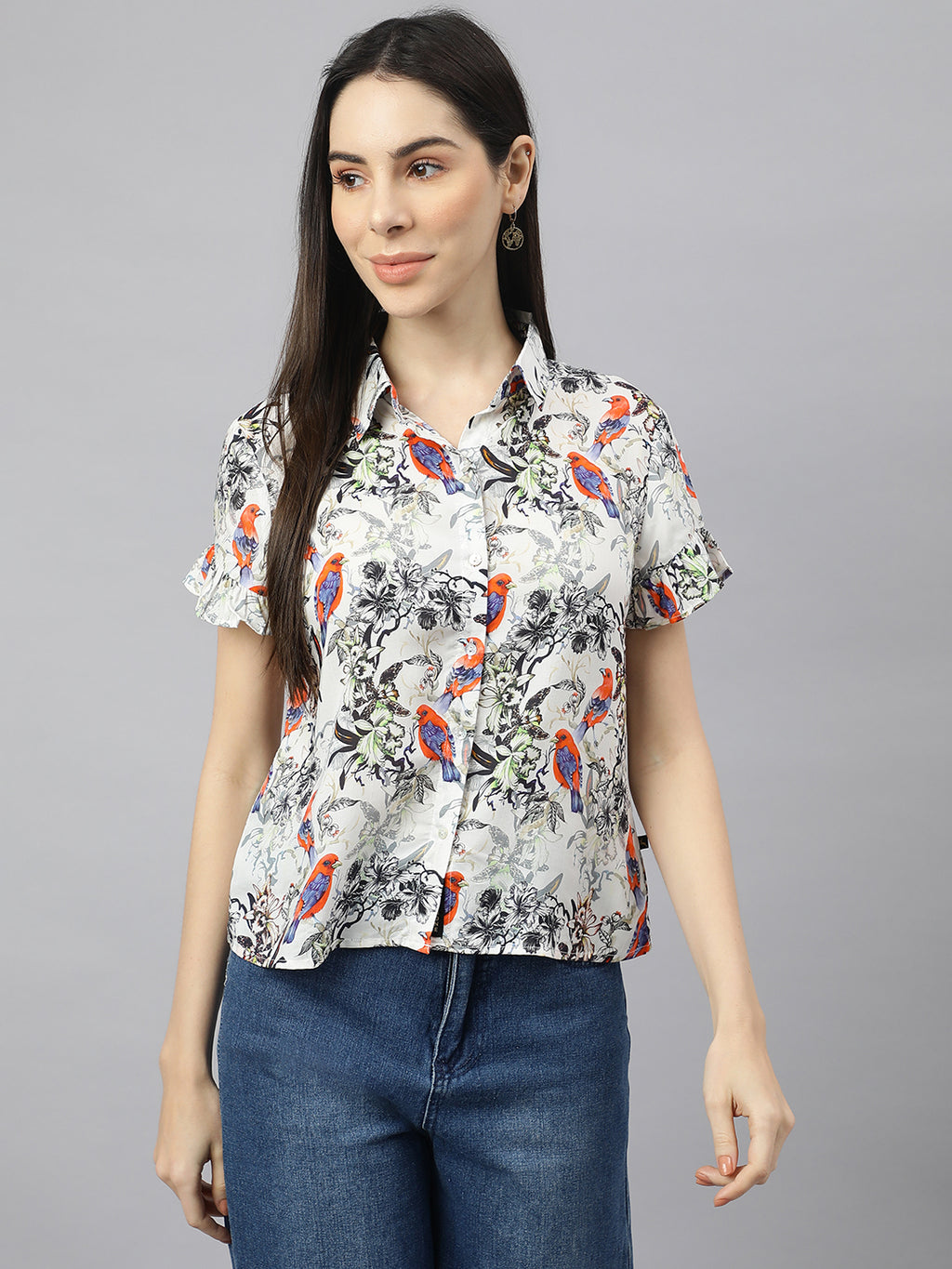 Valbone Women’s Grey Modal Silk Printed Shirt