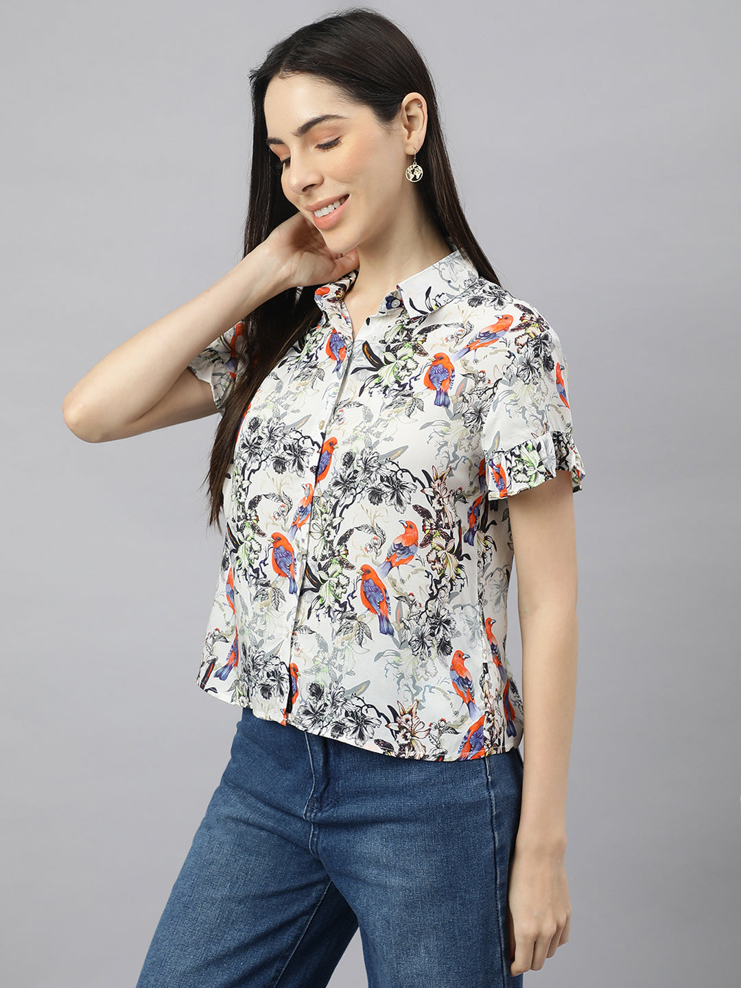 Valbone Women’s Grey Modal Silk Printed Shirt