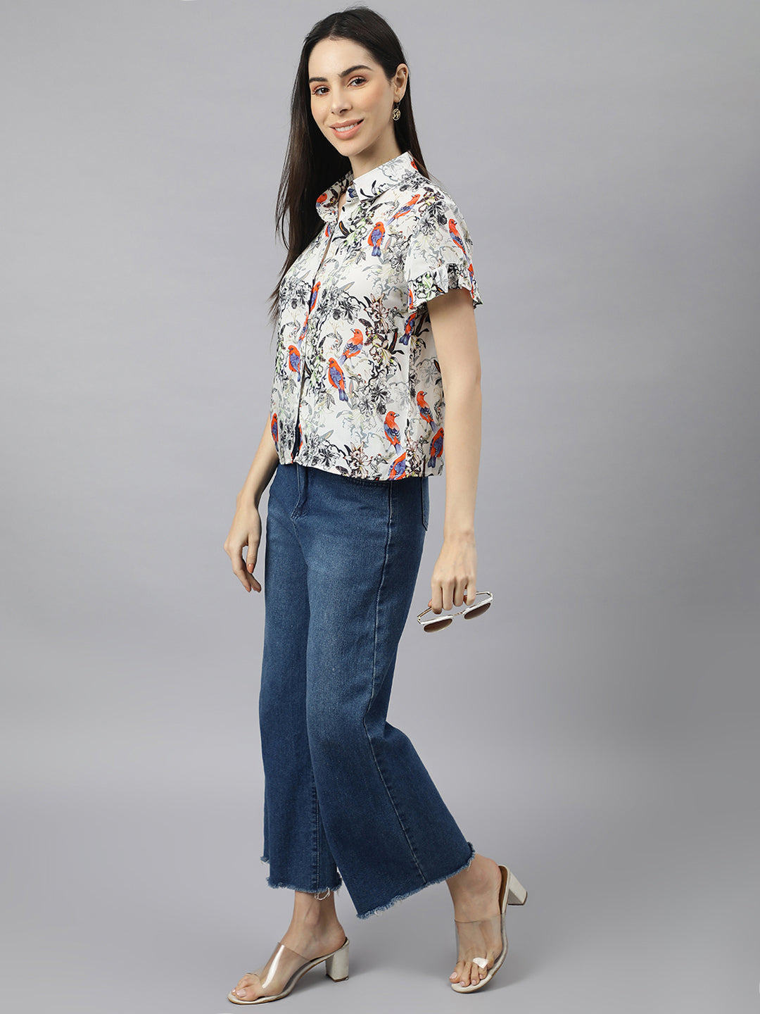 Valbone Women’s Grey Modal Silk Printed Shirt