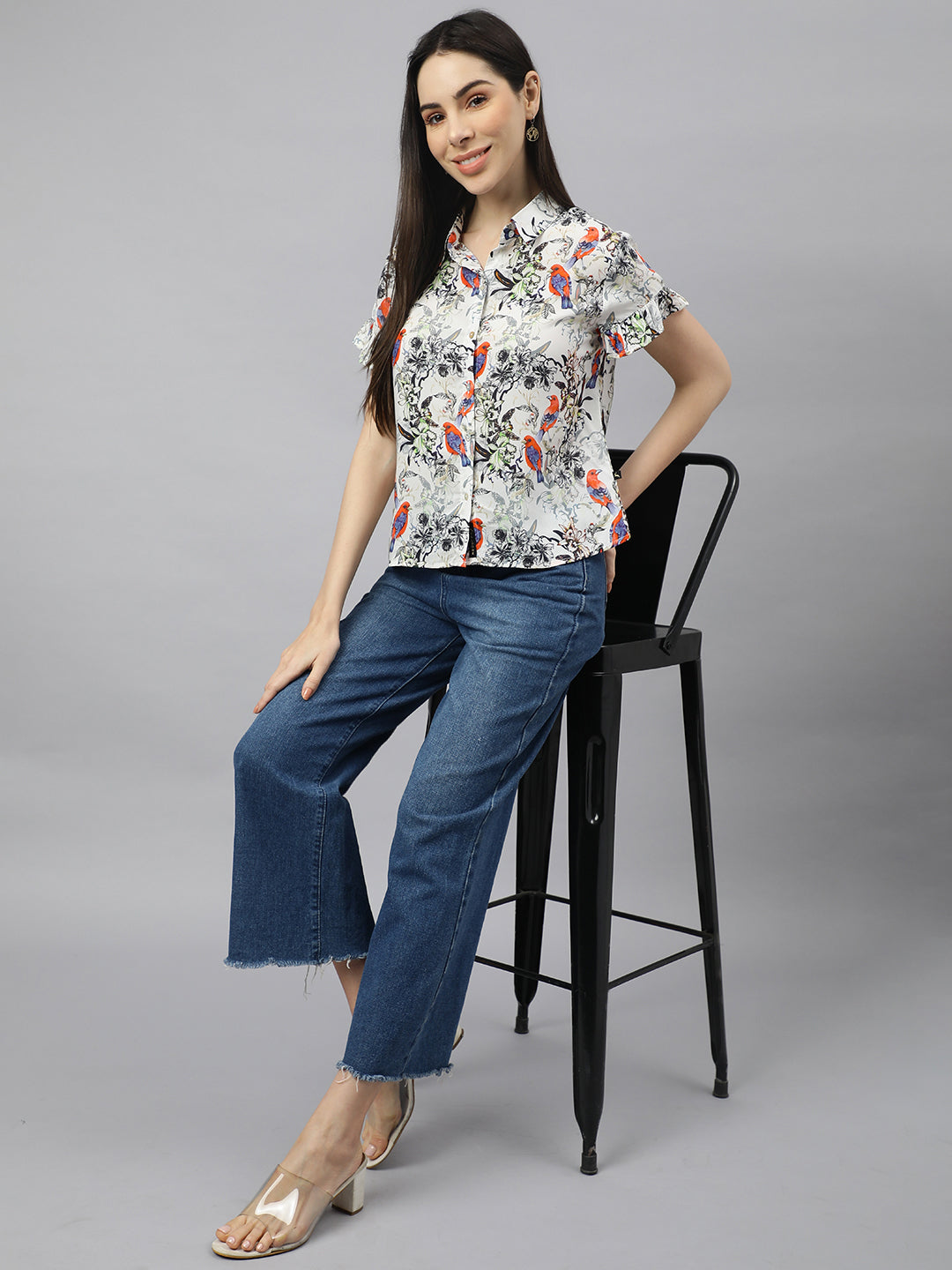 Valbone Women’s Grey Modal Silk Printed Shirt