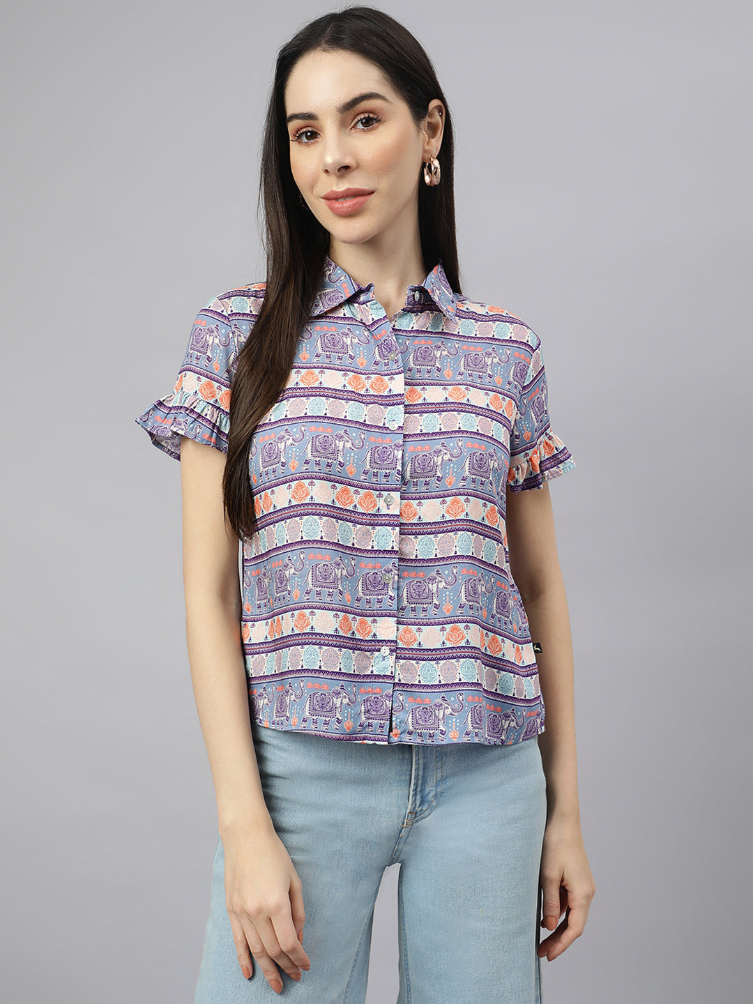 Valbone Women’s Purple Modal Silk Printed Shirt