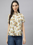 Valbone Women’s Yellow Modal Silk (Sea Fish & Boat) Printed Shirt