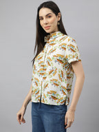 Valbone Women’s Yellow Modal Silk (Sea Fish & Boat) Printed Shirt