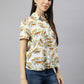 Valbone Women’s Yellow Modal Silk (Sea Fish & Boat) Printed Shirt
