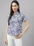 Valbone Women’s Navy Blue Modal Silk Printed Shirt