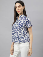 Valbone Women’s Navy Blue Modal Silk Printed Shirt