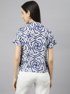 Valbone Women’s Navy Blue Modal Silk Printed Shirt