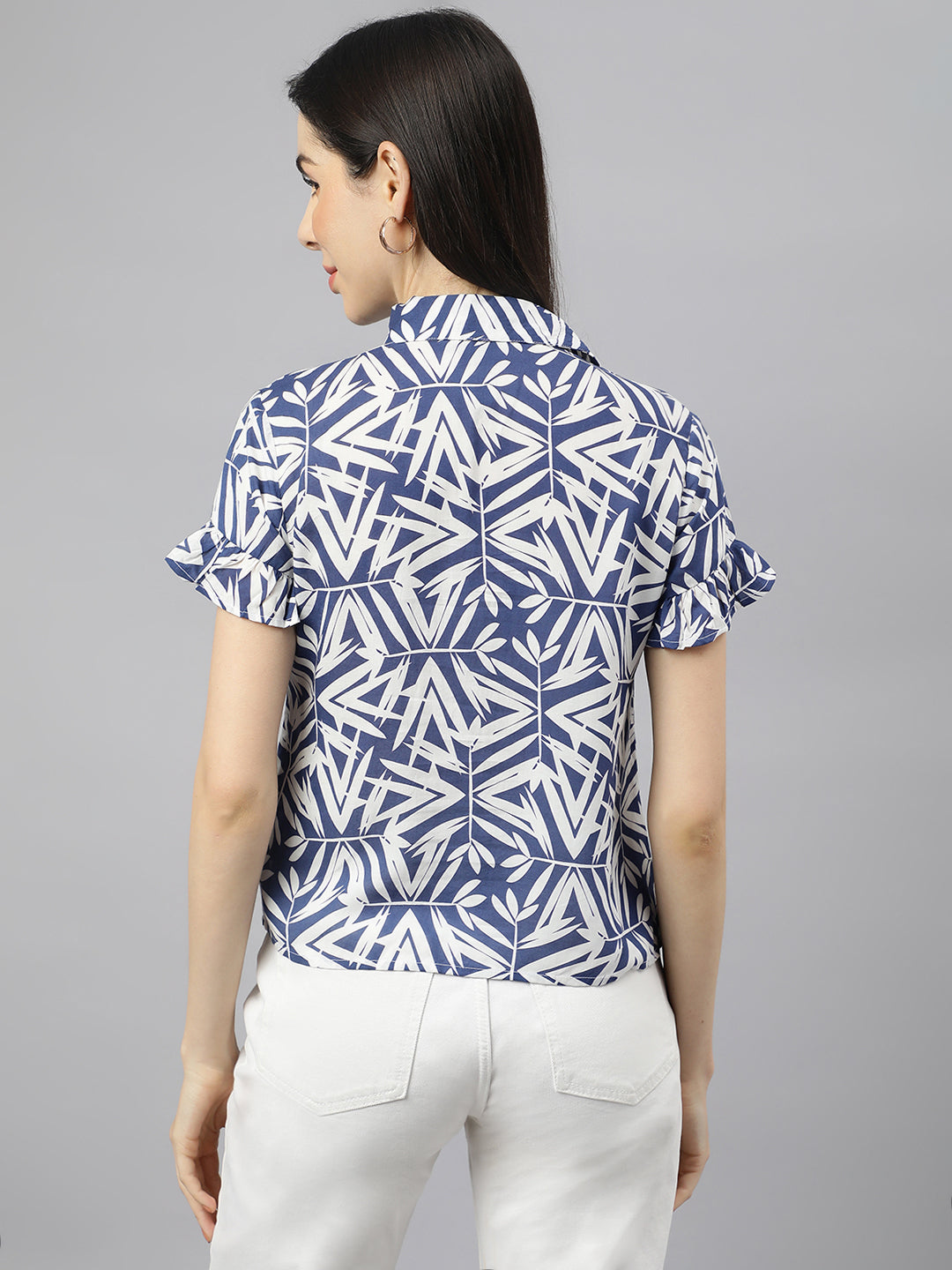 Valbone Women’s Navy Blue Modal Silk Printed Shirt