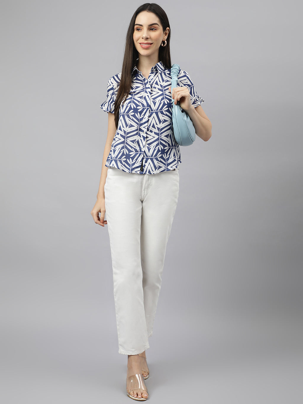 Valbone Women’s Navy Blue Modal Silk Printed Shirt